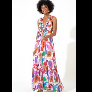 Oliphant RUFFLE V-NECK MAXI- PAPAYA ORANGE